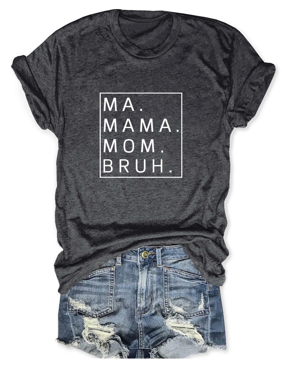 thumbnail image 1 of Camiseta holgada de manga corta con estampado de letras MA Mama Mom Bruh: estampado de letras moderno, cómoda y casual., 1 of 4